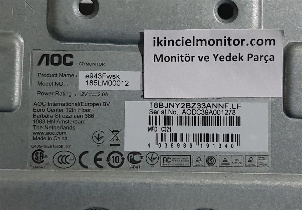AOCAOC E943Fwsk 185LM00012 LED MONİTÖR VGA EKRAN ANAKARTI MAİN BOARDVGA Ekran AnakartAOC E943Fwsk 185LM00012 LED MONİTÖR VGA EKRAN ANAKARTI MAİN BOARD