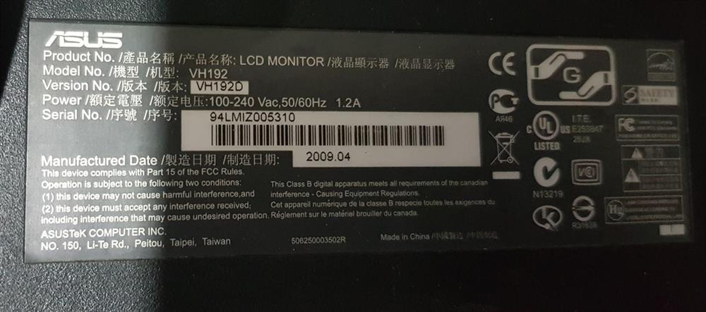 ASUS VH192D 18.5 inç POWER BESLEME KARTI GÜÇ KARTI ILPI-115 REV.B 491721400100R