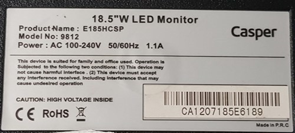 CASPER 9812 E185HCSP 18.5 inç LED MONİTÖRÜN POWER BESLEME KARTI GÜÇ KARTI 6003050320