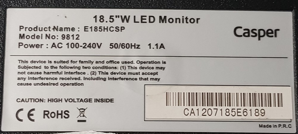 CASPER 9812 E185HCSP 18.5 inç LED MONİTÖRÜN POWER BESLEME KARTI GÜÇ KARTI 6003050320