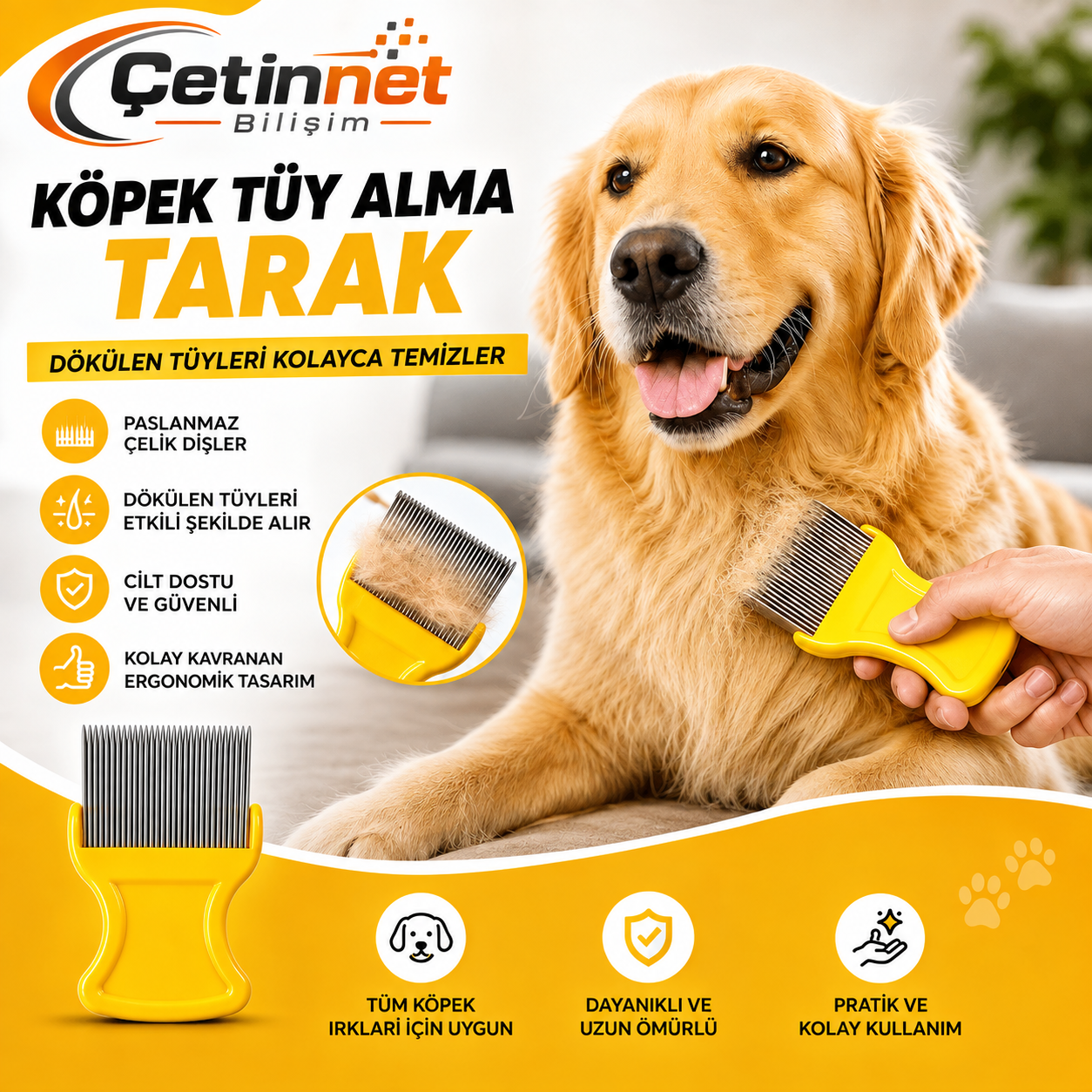 Çelik Dişli Paslanmaz Çelik Bit tarağı Kedi Köpek Tüy Temizleme