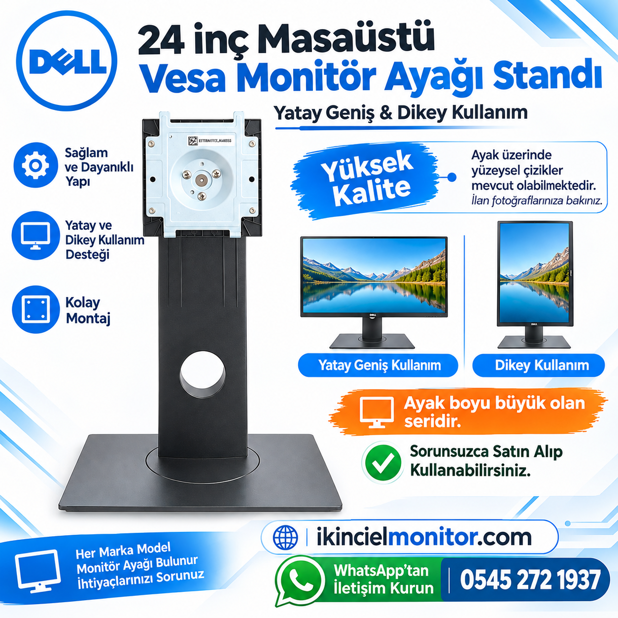 Dell Monitör Ayağı Standı Pivot Ayak Yatay Dikey Kullanım