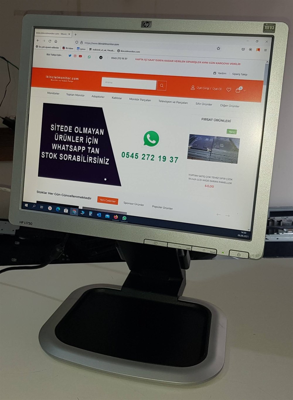 HP L1750 17 inch LCD KARE EKRAN MONİTÖR YATAY VE DİKEY KULLANIM VGA DVI+D ÇIKIŞLI