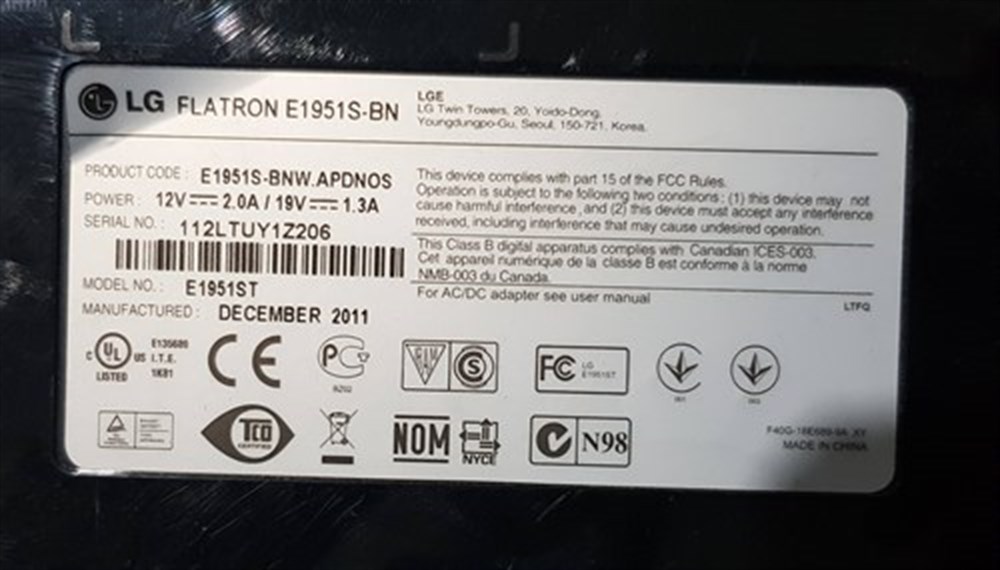 LG FLATRON E1951S-BN 18.5 inch LED MONİTÖRÜN VGA GÖRÜNTÜ KARTI GRAFİK KARTI ANAKART 715G4951-M02-000-004I