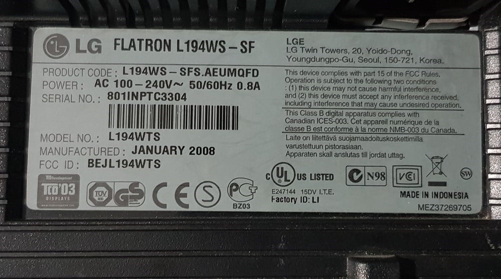 LG FLATRON L194WS-SF LCD MONİTÖR VGA GÖRÜNTÜ KARTI ANAKART EAX30599304