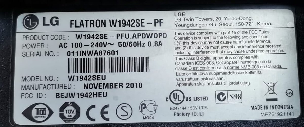 LG FLATRON W1942SE-PF 19 inç MONİTÖRÜN VGA GÖRÜNTÜ KARTI GRAFİK KARTI ANAKART E227809 B EAX54051702 0