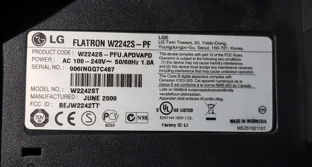 LG FLATRON W2242S-PF 22 inç LCD WİDE MONİTÖRÜN POWER BESLEME KARTI MAİN BOARD GÜÇ KARTI AIP-0185 REV E LGP-002 H
