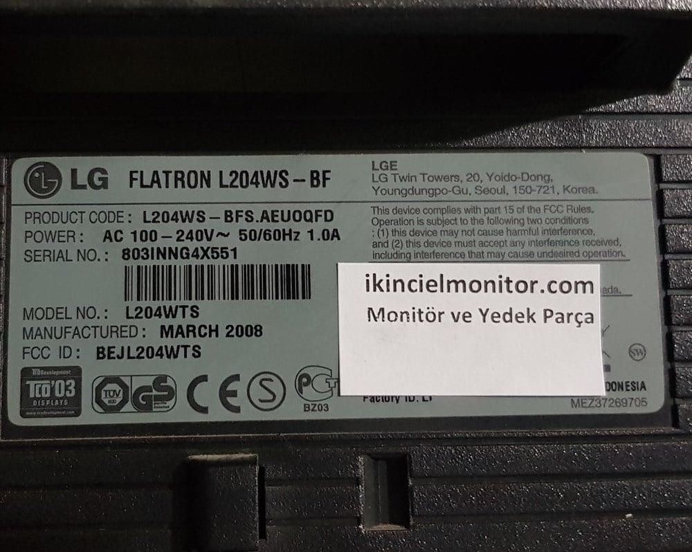 LG Life's GoodLG Flatron L204WS-BF Besleme Kartı AIP-0156Power Besleme KartıLG Flatron L204WS-BF Power Besleme Güç Kartı AIP-0156