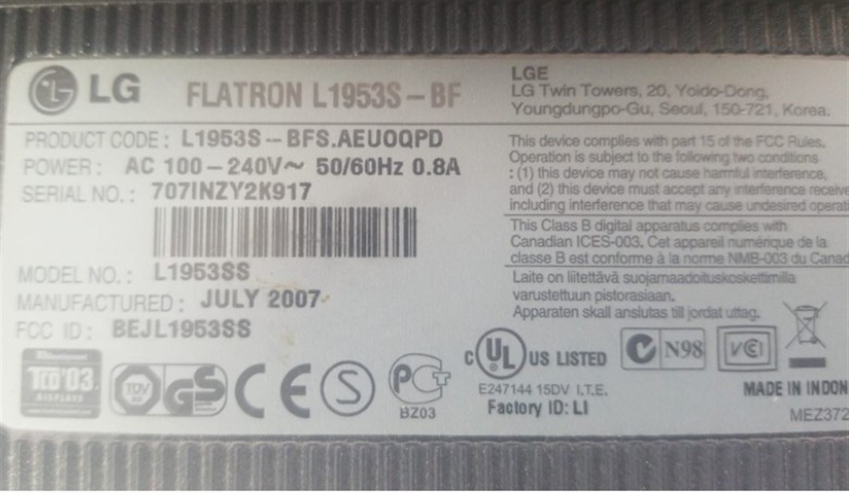 LG Life's GoodLG L1953S 19 inç Monitör Power Besleme Güç Kartı AIP 0157Monitör Yedek ParçaLG L1953S LCD Monitör Power Besleme Güç Kartı