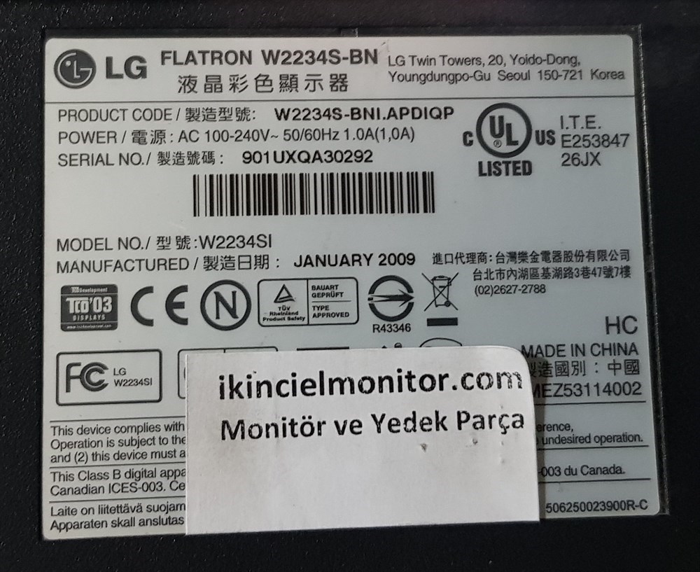 LGLG W2234S-BN MONİTÖR YEDEK PARÇA W2234I ILPI-091 REV-A 49144140010RPower Besleme KartıLG W2234S-BN MONİTÖR YEDEK PARÇA W2234I ILPI-091 REV-A 49144140010R