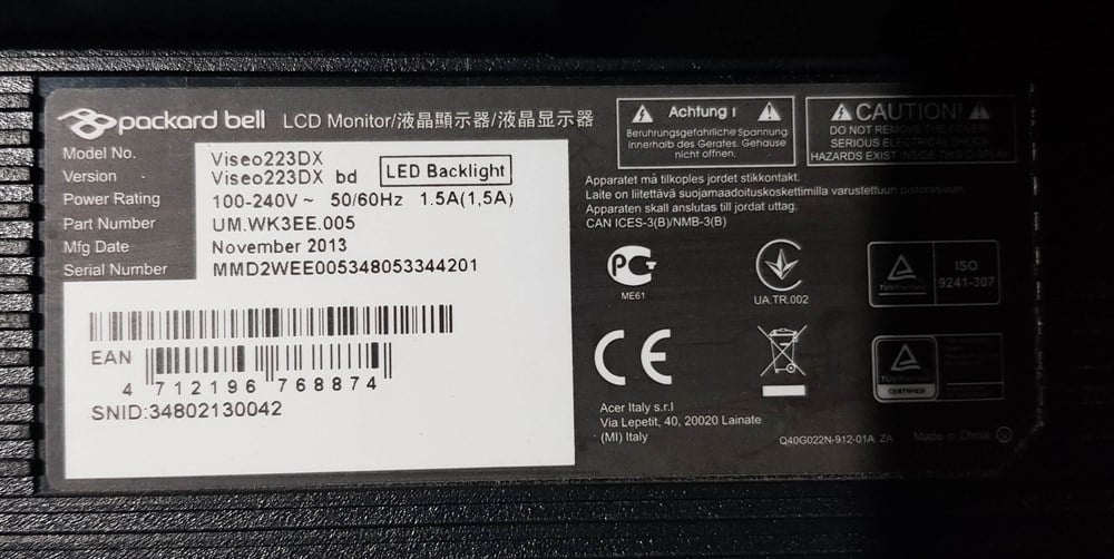 PACKARD BELL Viseo223DX bd 22 inç LED MONİTÖRÜN POWER BESLEME KARTI GÜÇ KARTI 715G2892-P01-041-001R