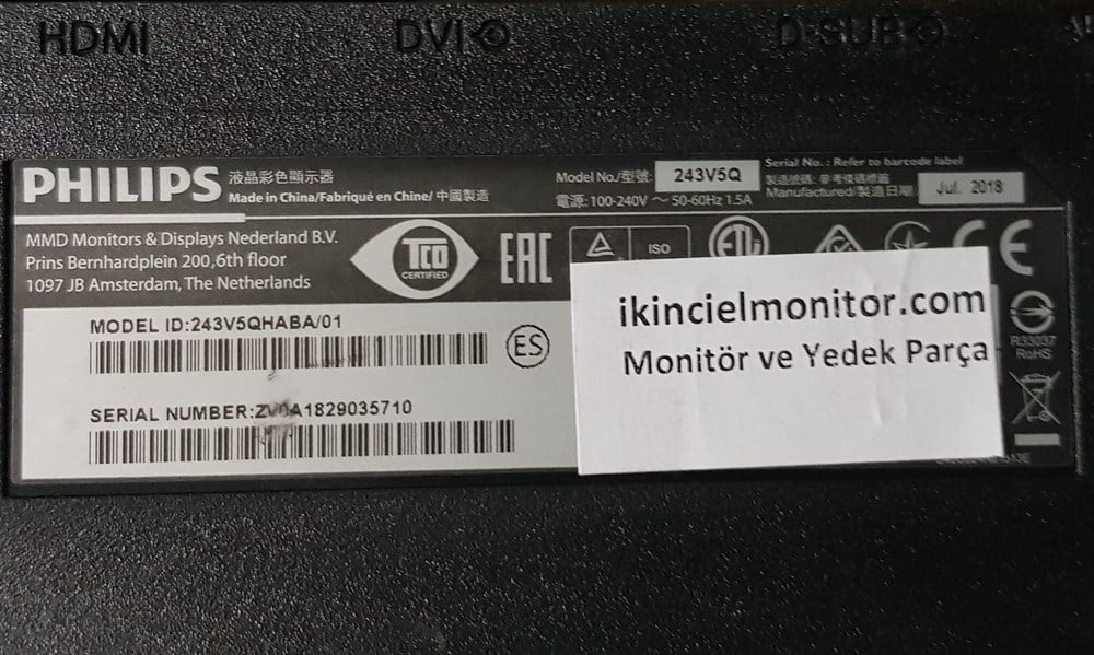PHİLİPSPhilips 243V5Q 23.6 inç Monitör Power Besleme KartıPower Besleme KartıPhilips 243V5Q LED Monitör Power Besleme Kartı 715G4497-P10-000-001C