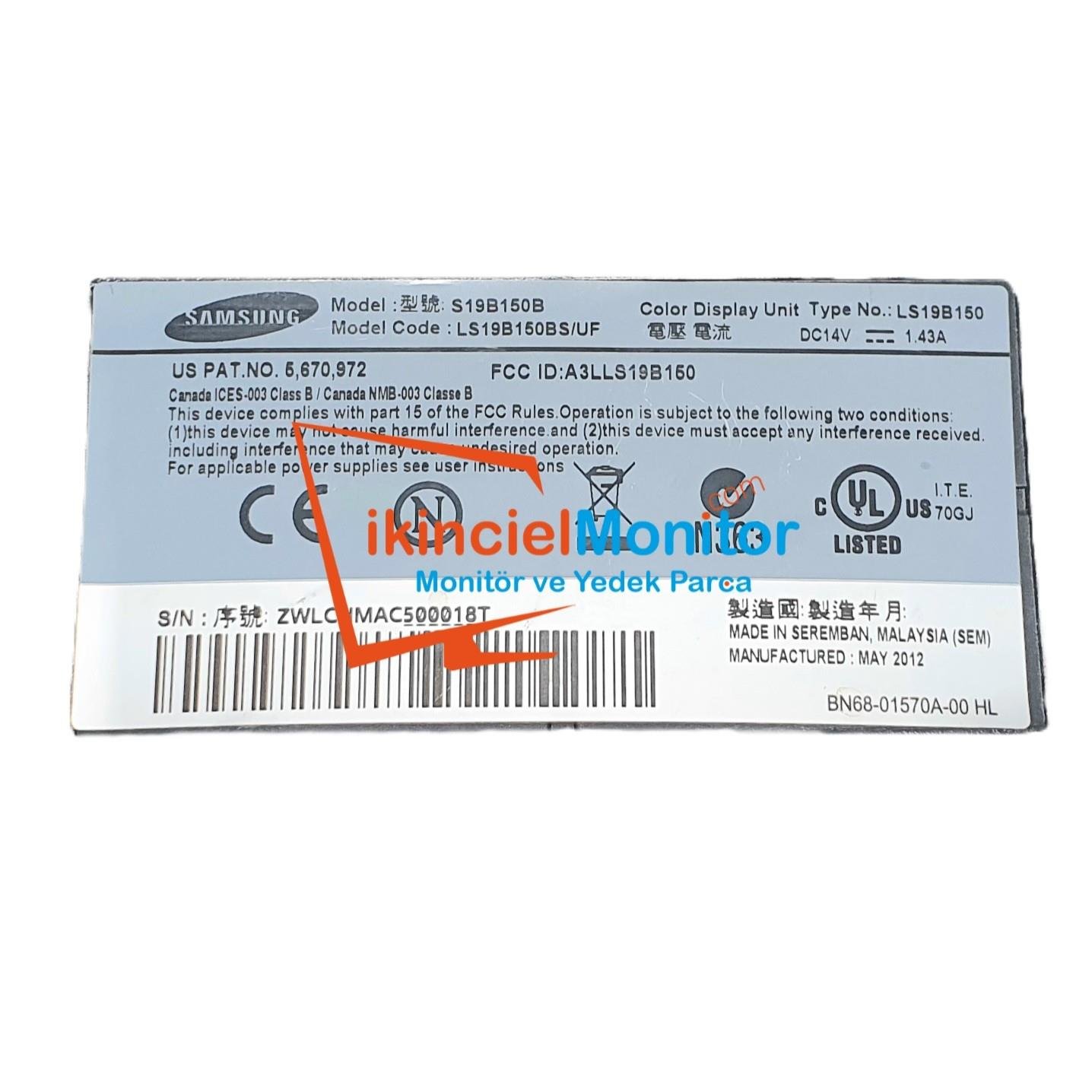 BN63-09889A SAMSUNG S19B150B Monitör Ana Kart