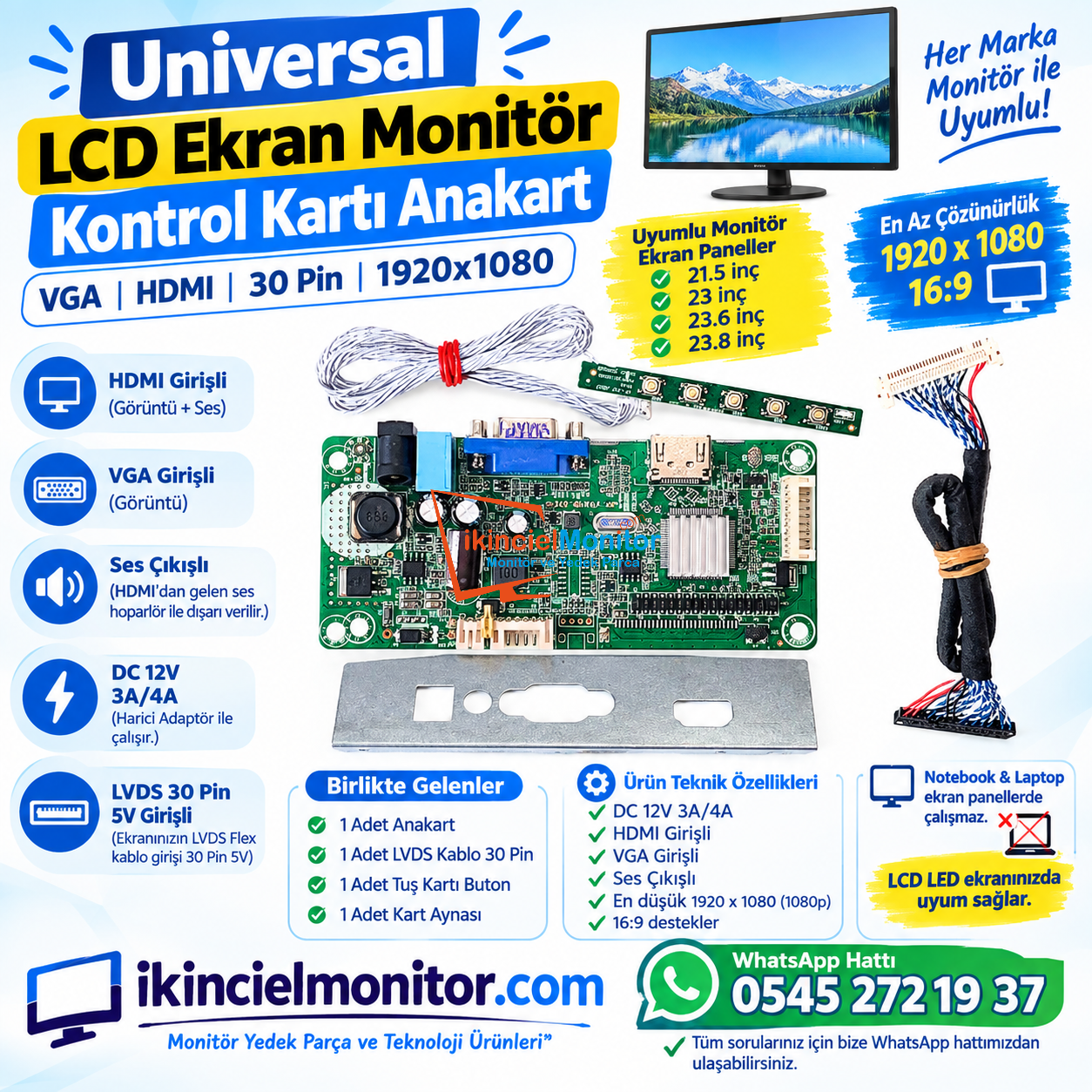 Monitör LCD Ekran Kontrol Kartı VGA HDMI Ana Kart Universal