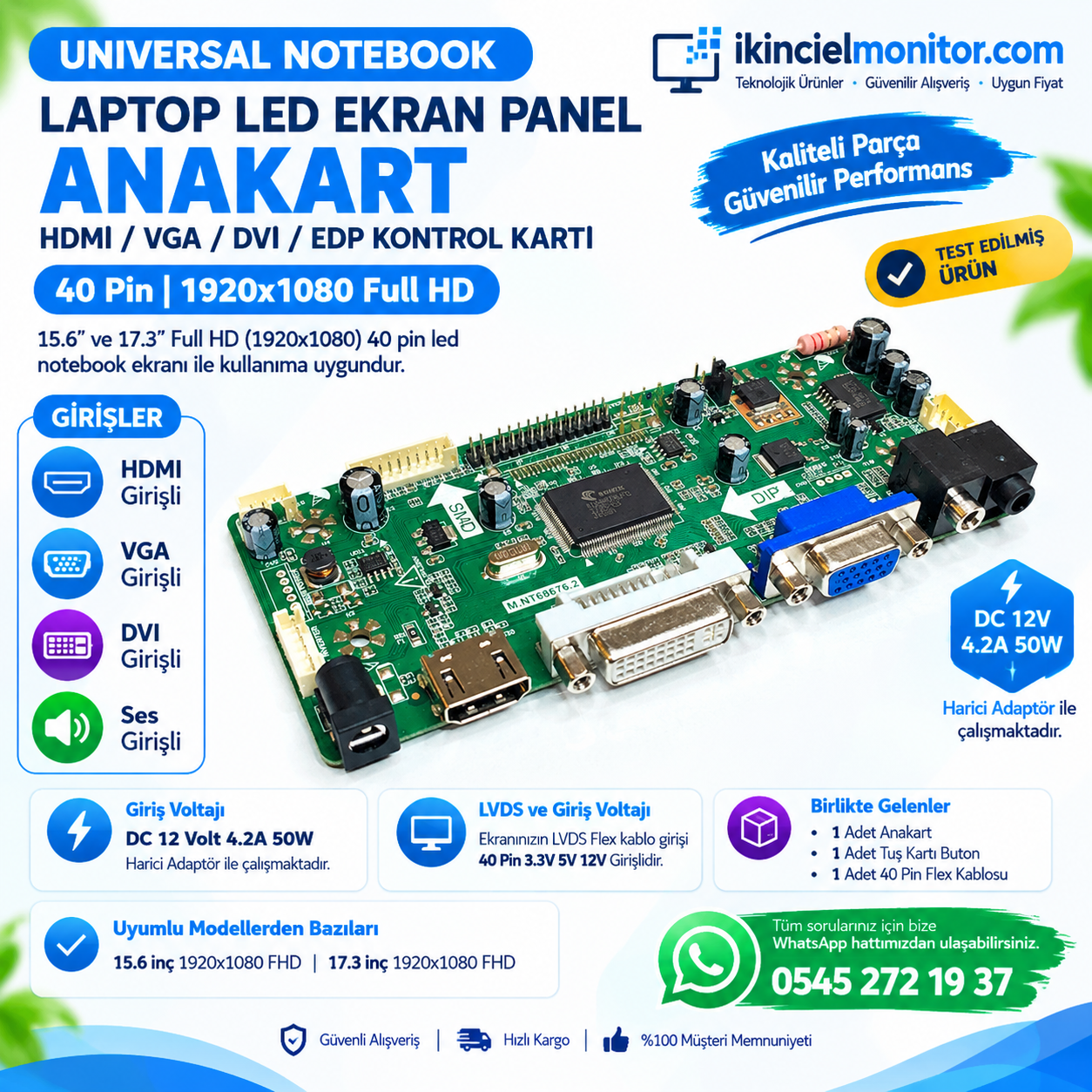 Universal LED Ekran EDP Kontrol Kartı HDMI 40 Pin 1920x1080