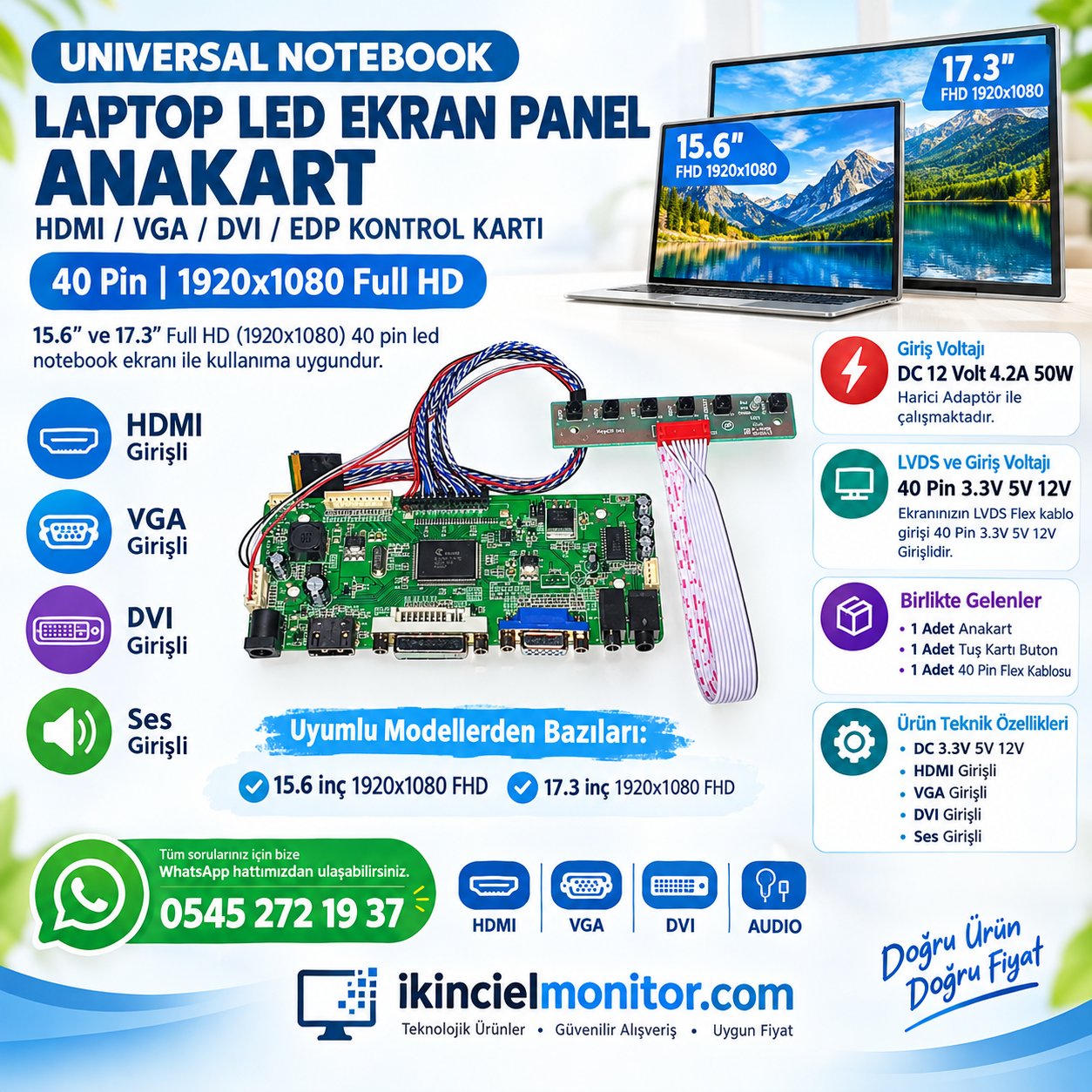Universal LED Ekran EDP Kontrol Kartı HDMI 40 Pin 1920x1080