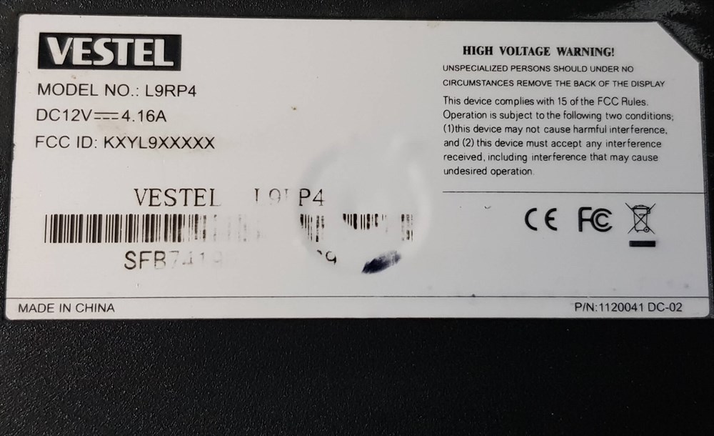 VESTEL L9RP4 VGA GÖRÜNTÜ KARTI POWER KARTI L9TM4, L9RP4, L9TR4, L7TR4, 1113306, E221166,
