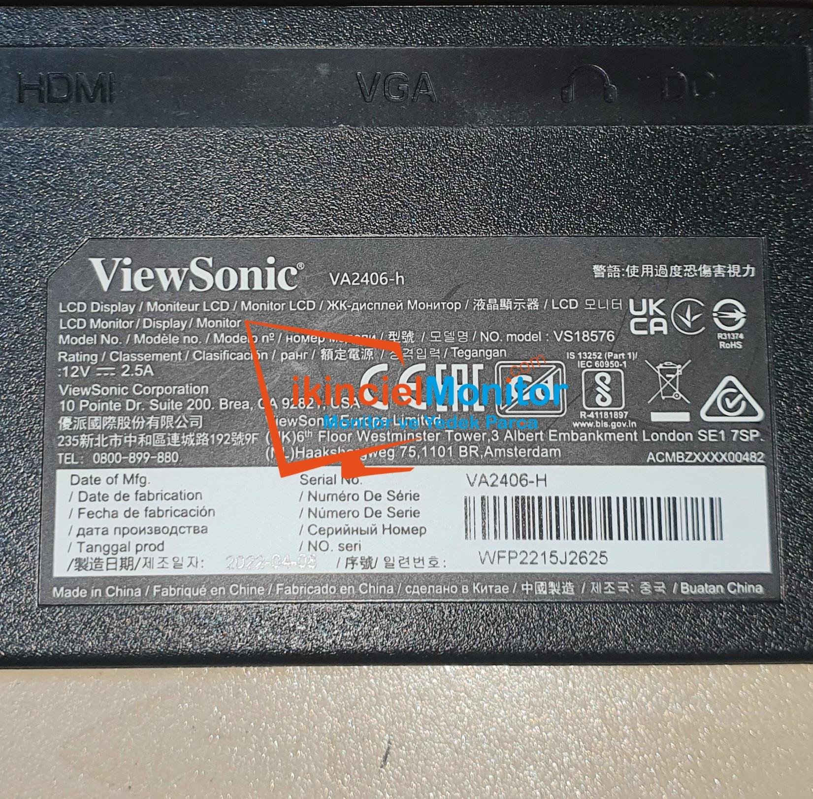 JRY-F5AFHD-EV2 ViewSonic VA2406-H 24