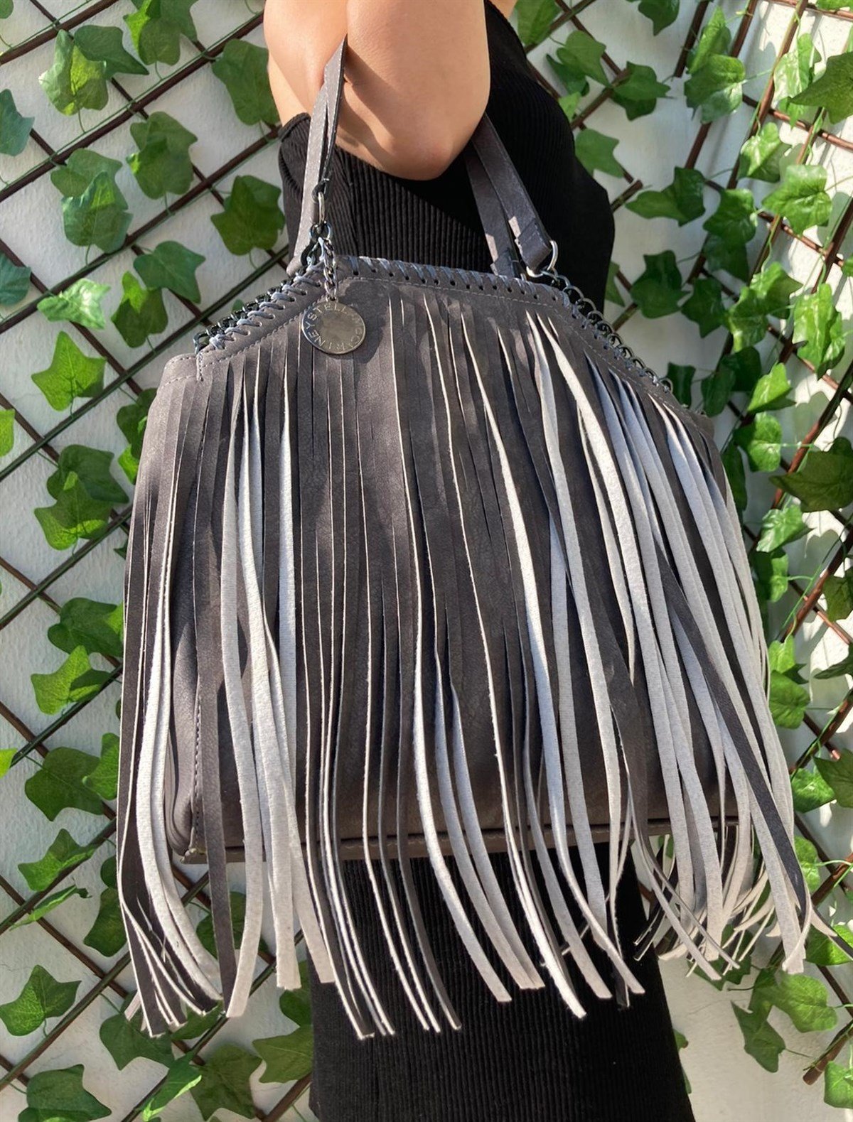 ÇANTA PÜSKÜL TASSEL GRİ