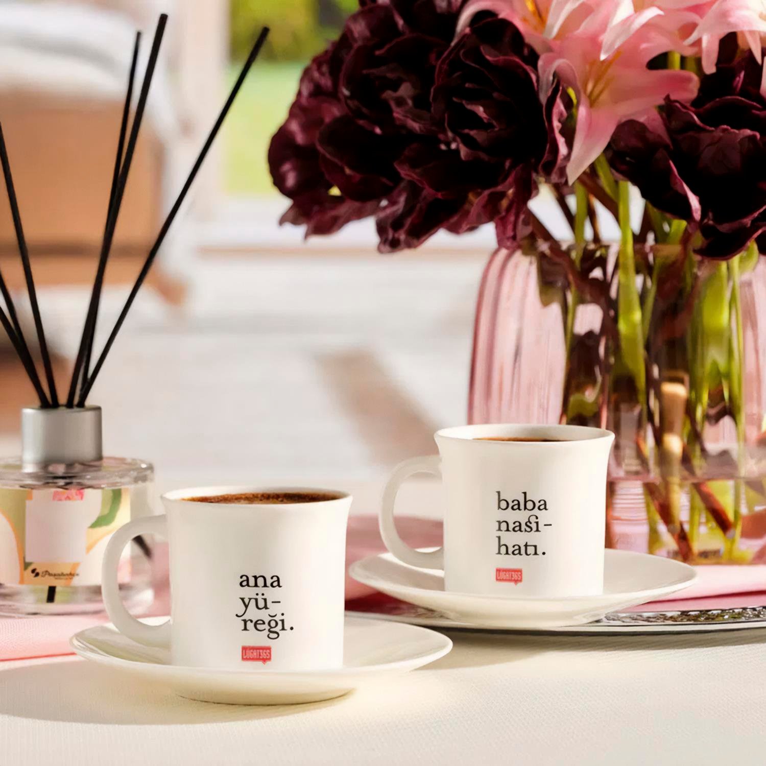 Lûgat365Ana Yüreği - Baba Nasihatı Porselen Türk Kahvesi Seti 2'li