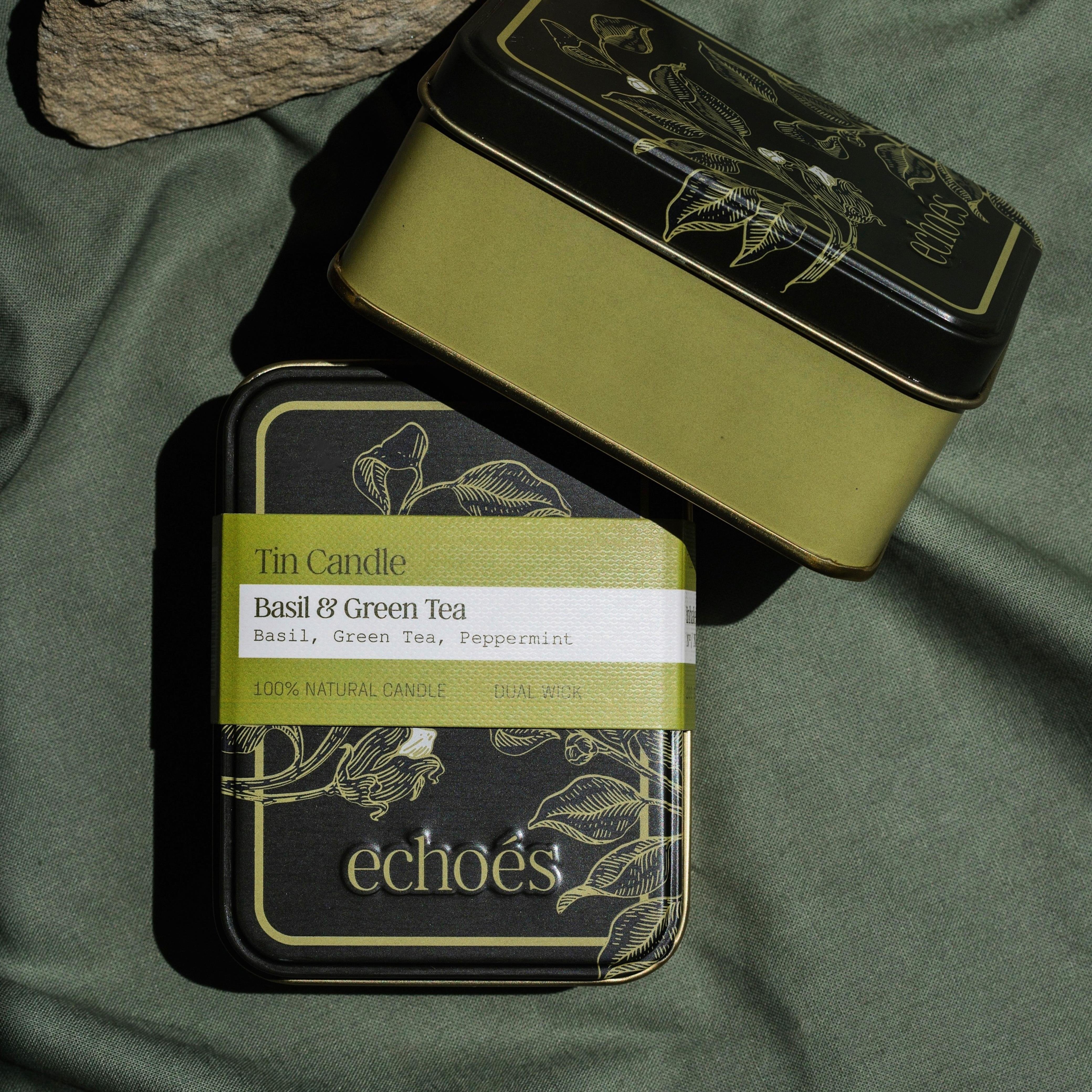SevdiklerimizEchoes | Basil & Green Tea Tenekede Doğal Mum