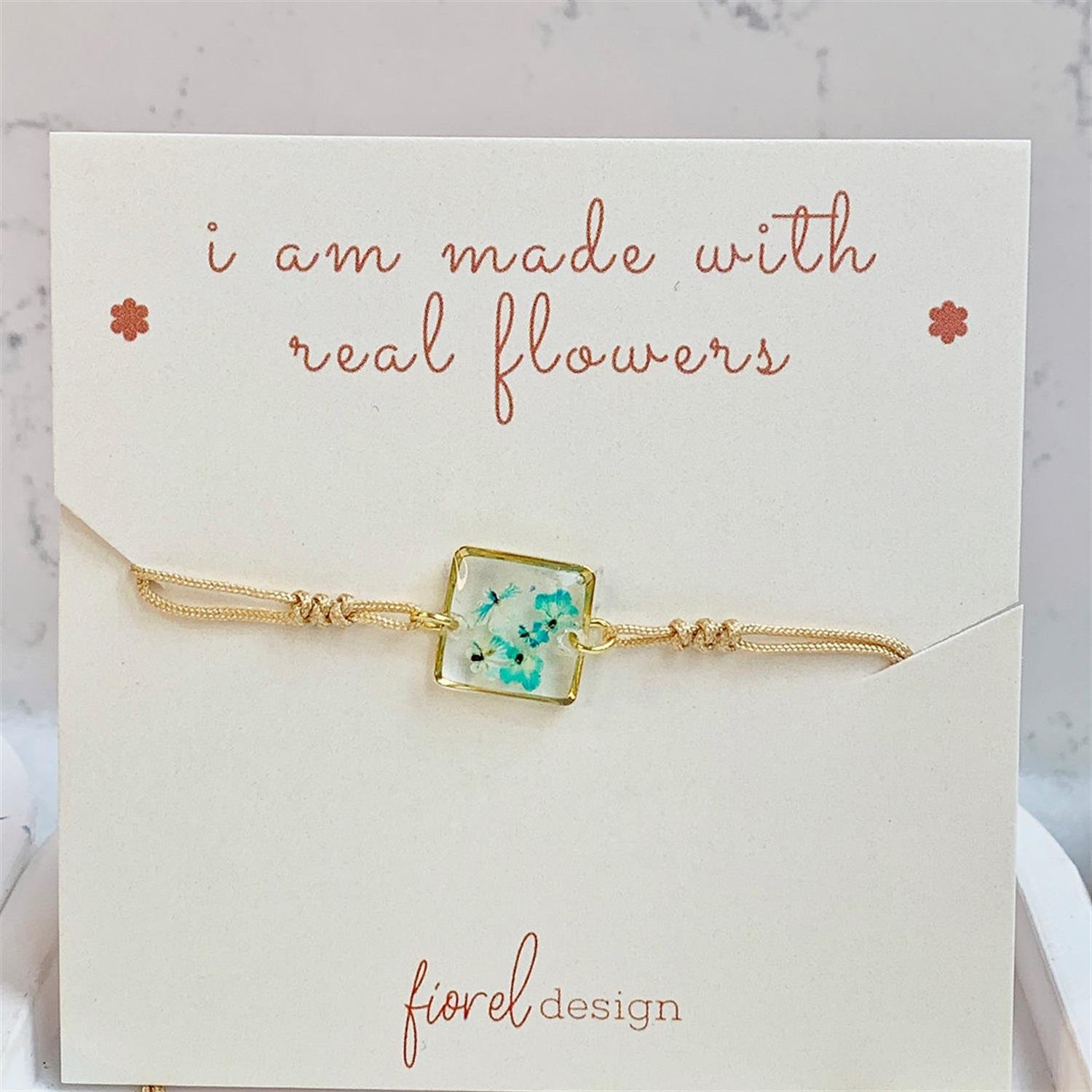 SevdiklerimizFiorel Design | Gerçek Mavi Çiçekli Kare Bileklik