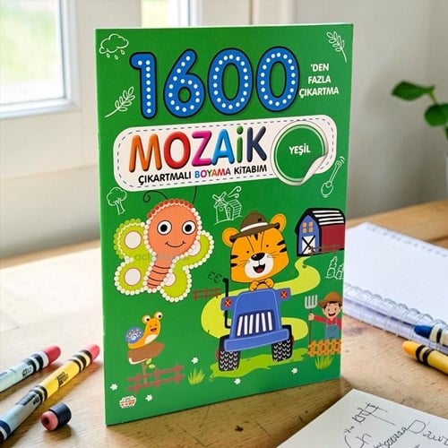 1600 Mozaik Çıkartmalı Boyama Kitabım Yeşil Kitap