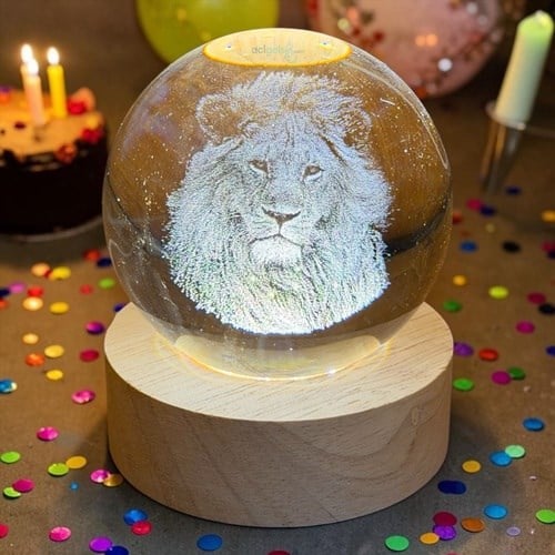 3d Aslan Işıklı Cam Küre 6 Cm