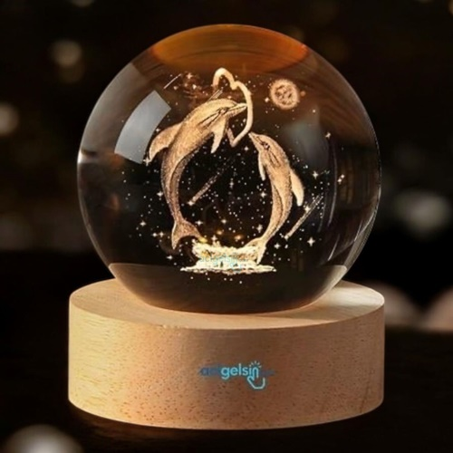 3d Yunus Işıklı Cam Küre 8 Cm
