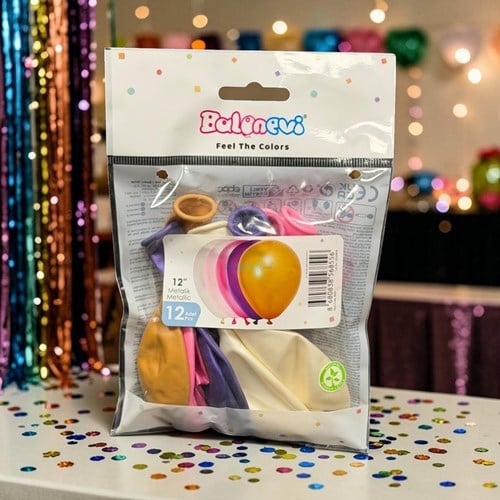 Balonevi Karışık Renk Metalik Balon 12'li 12 İnç