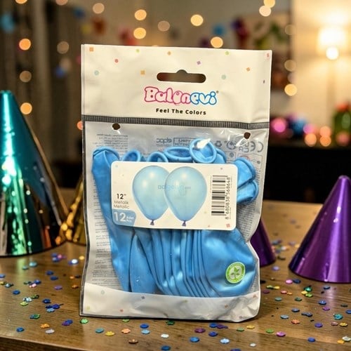 Balonevi Metalik Açık Mavi Balon 12'li 12 İnç