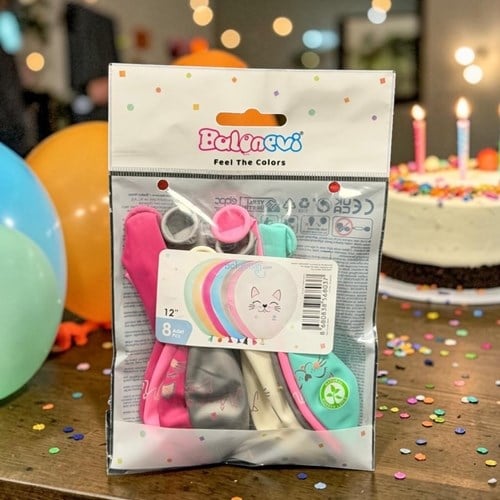 Balonevi Miss Cat Baskılı Balon 8'li 12 İnç