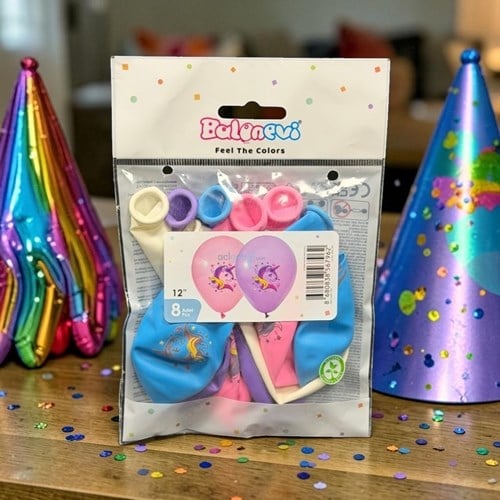Balonevi Rainbow Unıcorn Baskılı Balon 8'li 12 İnç