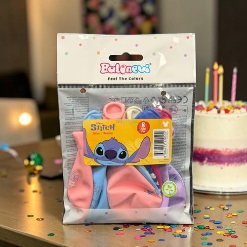 Balonevi Stitch Renkli Baskılı Pastel Balon 8'li 12 İnç