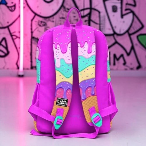 Coral High Kids Pembe Rengarenk Dondurma Desenli Okul Sırt Çantası