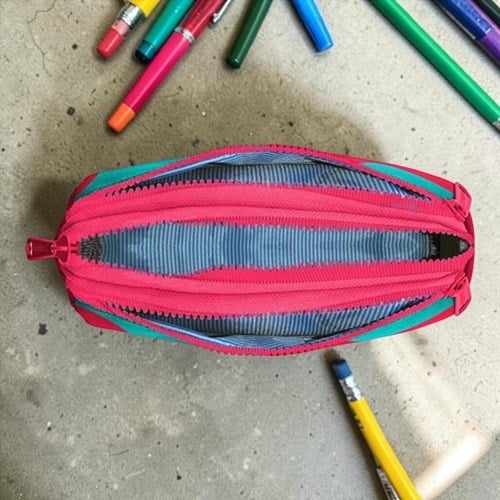 Coral High Neon Mercan Turkuaz Desenli Kalem Çantası Üç Bölmeli