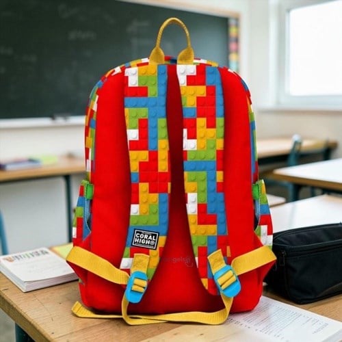 Coral High Renkli Blok Desenli Okul Çantası
