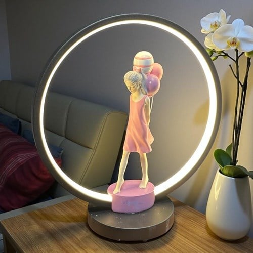 Dekoratif Masa Üstü Usb Led Lamba Balonlu Ayakta Kız Pembe