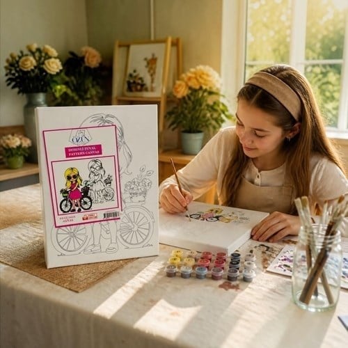 Desenli Tuval Boyama 25x35 Bisikletli Kız