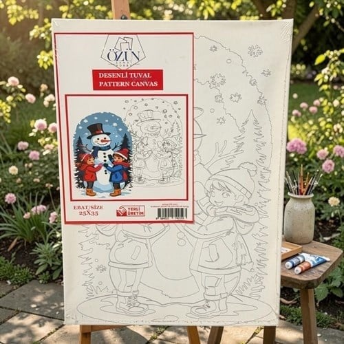 Desenli Tuval Boyama 25x35 Kardan Adam Ve Çocuklar