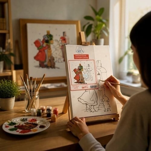 Desenli Tuval Boyama 25x35 Kırmızı Başlıklı Kız
