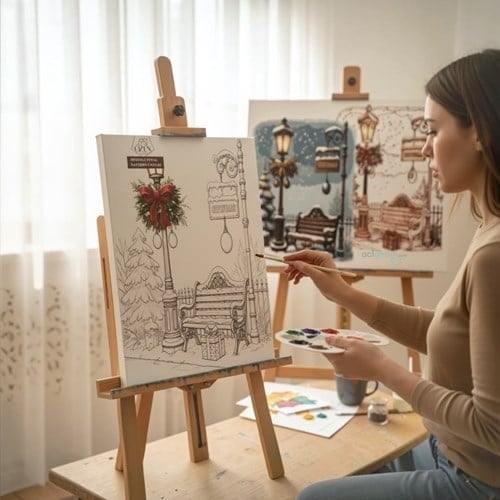Desenli Tuval Boyama 35x50 Karlı Bank
