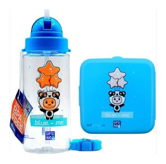 Gıpta Blue-me Tritan Pipetli Matara-desenli Beslenme Kabı Seti