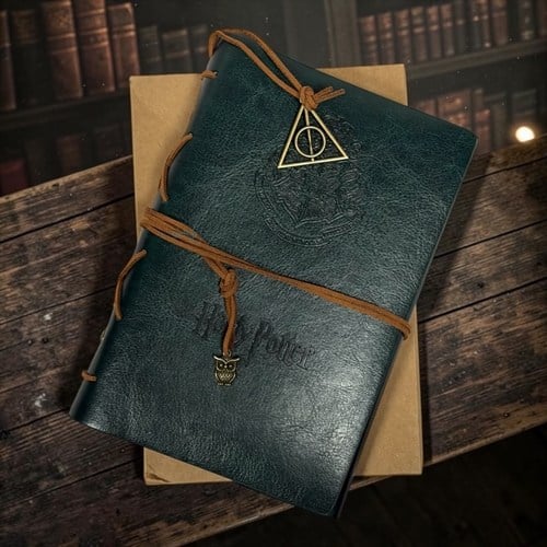 Harry Potter Desenli Deri Kapak Kraft Defter Yeşil
