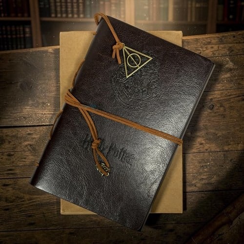 Harry Potter Desenli Deri Kapak Kraft Defter Koyu Kahve