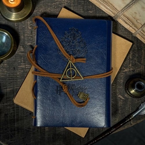 Harry Potter Desenli Deri Kapak Kraft A6 Defter Lacivert