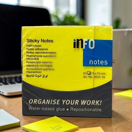 İnfo Notes Post-it Yapışkanlı Not Kağıdı 75x75 Mm 80 Yaprak