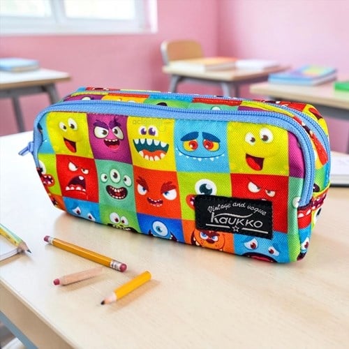 Kaukko Çift Bölmeli Kalem Çantası Desenli K2457