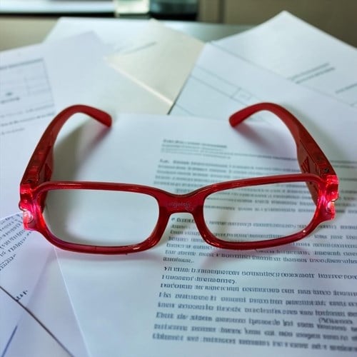 Kitap Okuma Gözlüğü Led Işıklı Şeffaf Kılıflı Kırmızı