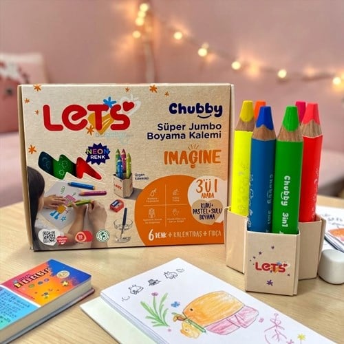 Lets Boya Kalemi 6 Renk Neon Chubby 10ml 3in+kalemtıraş